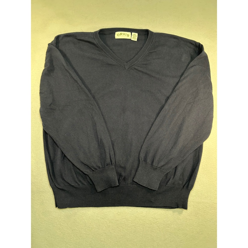 Orvis V-Neck Sweater Mens XXL Navy Blue Cotton Cashmere Blend Knit Layering